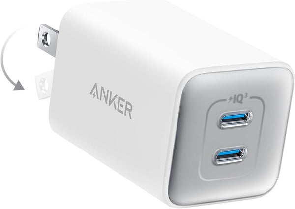 Anker Nano Charger, 47W USB C Charger, 2 Port Compact Foldable GaN Charger for iPhone 16/15 and More