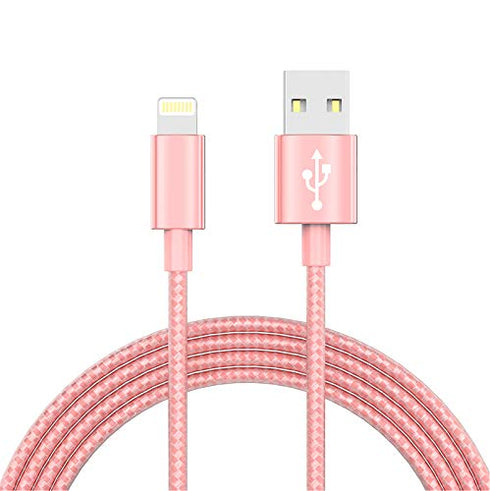 MFi-Certified 6FT Lightning Cable Charger for iPhone Xs MAX, XR, 8, 7, 6s, and more - Rose Color