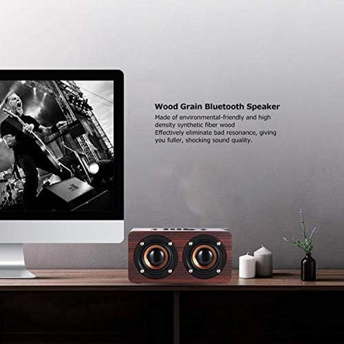 Retro Wooden Bluetooth Speaker - Combination Wireless Dual Loudspeakers, 3D Surround Speaker, Dual 5W Speakers, Redwood