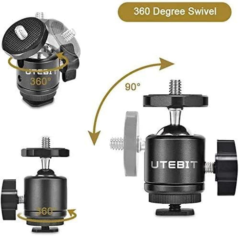 UTEBIT 2 Pack Mini Ball Head with 1/4" Hot Shoe Mount Adapter, 360° Swivel for DSLR Camera