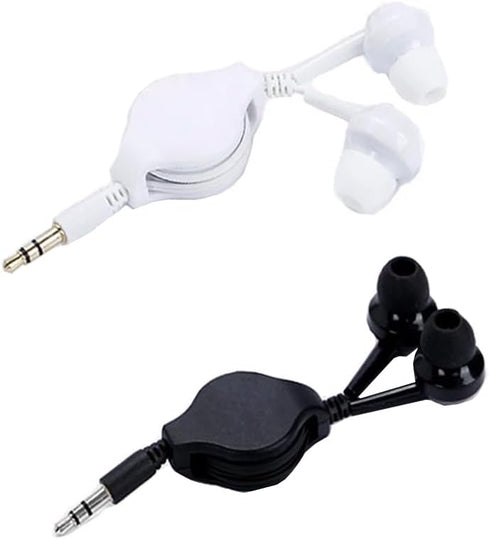 ThtRht 2 Pack Retractable Earbuds Wired Earphone Portable 3.5mm Plug Stereo in-Ear Headphone