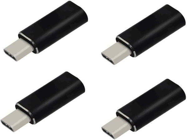 4 Pack Black Adapter - Female Lightning to Male USBC, Supports Charging and Data Transfer, Compatible with iPhone 15