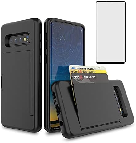 Asuwish Samsung Galaxy S10 Phone Case with Tempered Glass Screen Protector, Credit Card Holder Stand, Slim Hybrid Cell