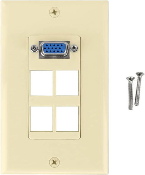 Keystone Wall Plate VGA + 4 Port, Ivory