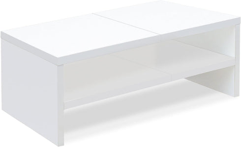 TEAMIX 2 Tier White Monitor Riser Stand, Wood Desktop Stand with storage