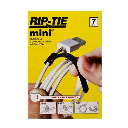 RIP-TIE Mini 1/4" x 3-1/2" Cable Tie, Perfect for USB, Earbud, Cell Phone Cords - 7 Pack Black