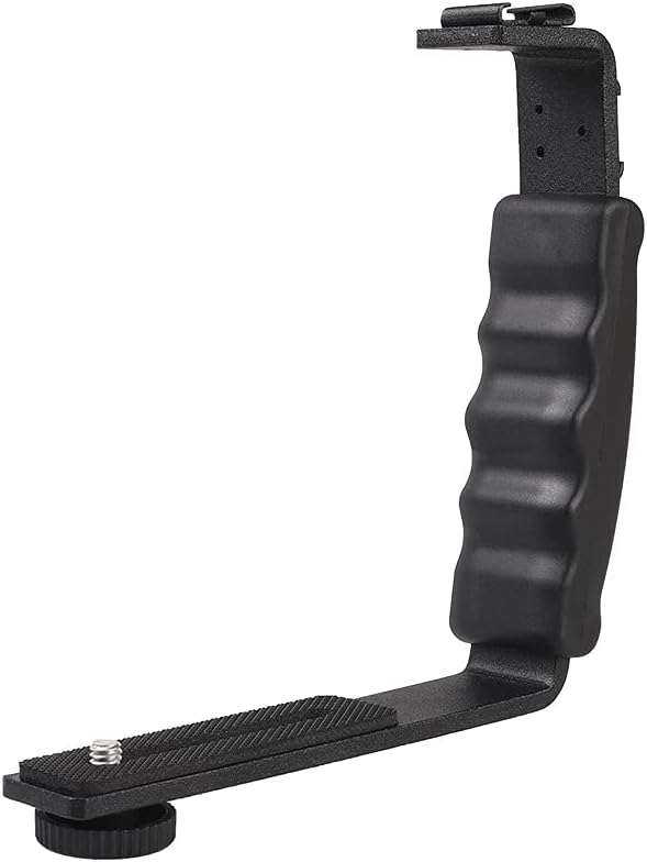 L-Shape Flash Bracket with Dual Flash Cold Shoe Mount, Versatile for Camcorder, Microphone, DSLR