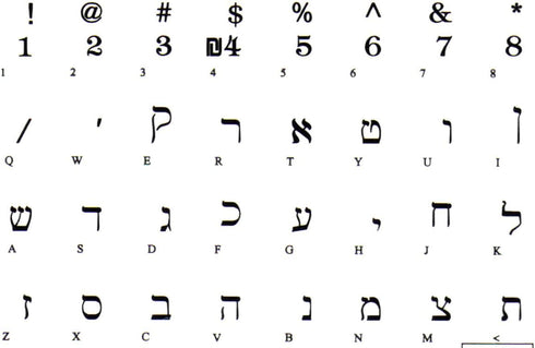 Hebrew Keyboard Stickers - Transparent Background Black Letters for PC Laptop Keyboards