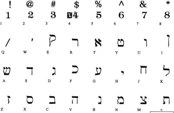 Hebrew Keyboard Stickers - Transparent Background Black Letters for PC Laptop Keyboards