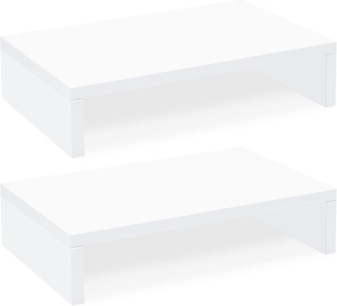 TEAMIX White Monitor Stand Riser - 2 Pack, Wood 2 Tier Adjustable