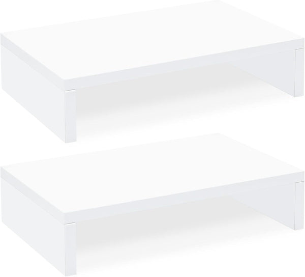 TEAMIX White Monitor Stand Riser - 2 Pack, Wood 2 Tier Adjustable