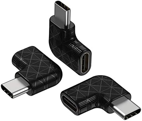 USB C Right Angle Adapter (3 Pack), 90 Degree USB Type-C Male to Female, Supports 100W Quick Charge, Black