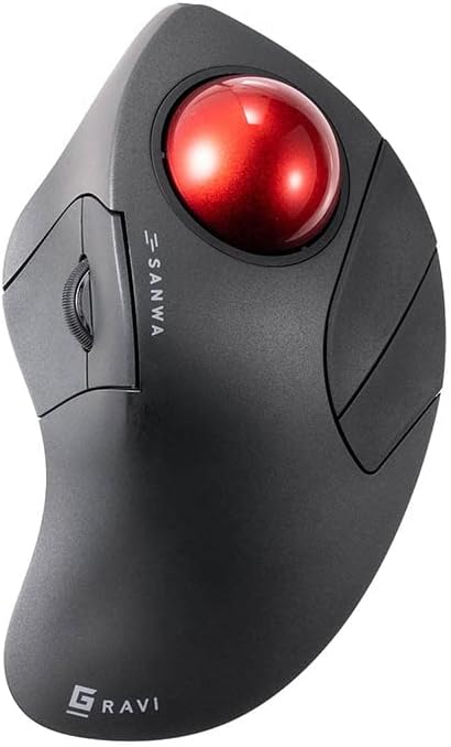 SANWA Bluetooth 5.1 Wireless Ergonomic Trackball Mouse, Finger Control Roller Ball, 3 Device Switch, Silent Programmable