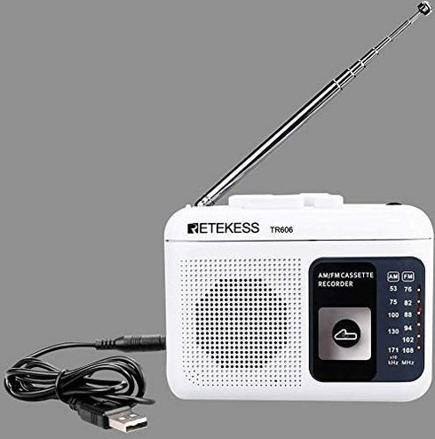 Retekess TR606 Cassette Tape Player, Recorder with Built-in Speaker, AUX Jack, AM FM Radio, White