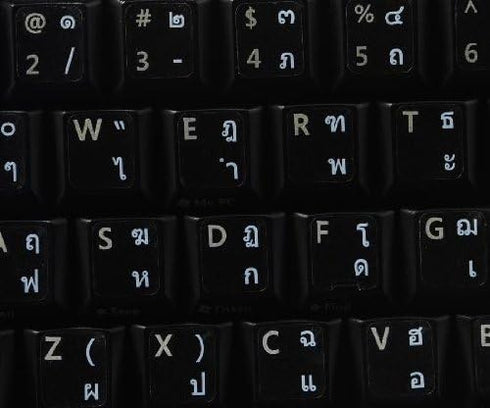 4Keyboard Thai Keyboard Sticker with White Lettering Transparent Background for Desktop, Laptop and Notebook