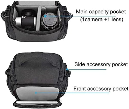 CADeN Compact Waterproof Camera Shoulder Bag for Nikon, Canon, Sony SLR/DSLR, Black