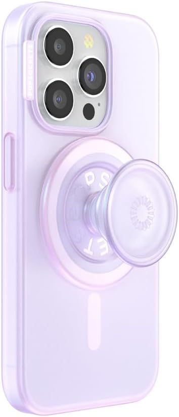 PopSockets iPhone 15 Pro Case with Round Phone Grip, Compatible with MagSafe, Opalescent Clear