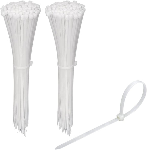 KOOWIN 200 Pack Bulk Medium Nylon Plastic Cable Zip Ties, 8 Inch Wire Wraps, White