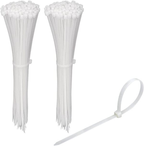KOOWIN 200 Pack Bulk Medium Nylon Plastic Cable Zip Ties, 8 Inch Wire Wraps, White