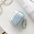 UnnFiko Bling Quicksand Case for AirPods 1 & 2 - Cute Sparkle Liquid Protective Case with Keychain (Blue)
