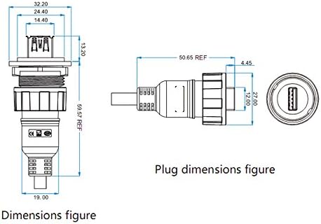 CNLINKO USB 3.0 Connector, Type A Female, Panel Mount Receptacles Socket with 40 inches Cable, IP67 Waterproof