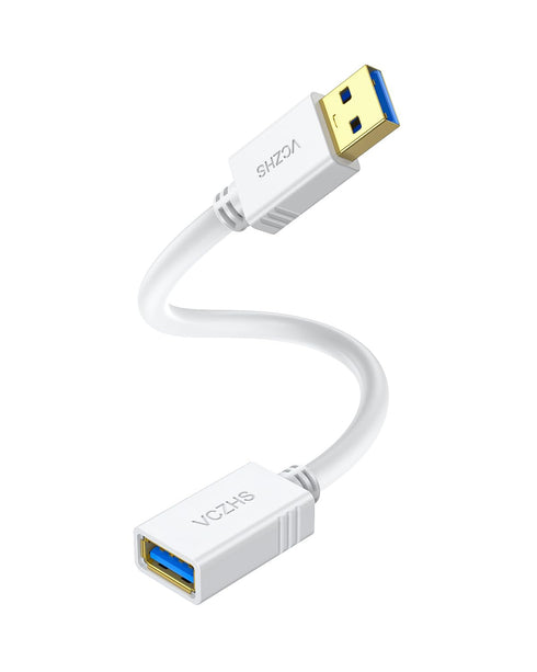 Short USB 3.0 Extension Cable White 1 ft, VCZHS USB 3.0 Male to Female Extender Cord