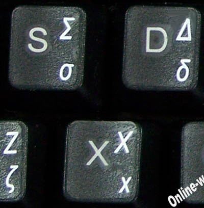 Greek Keyboard Stickers, Transparent Background, White Lettering for Laptops
