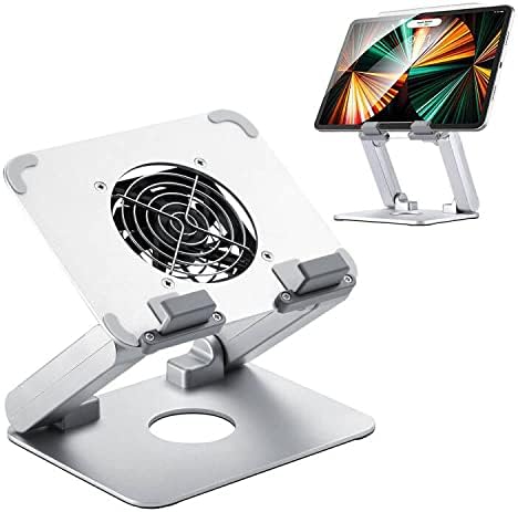 Heavy Sturdy Aluminum Writing Drawing Stand Tablet Riser for iPad, Samsung Tab, Surface Pro, with Cooling Fan
