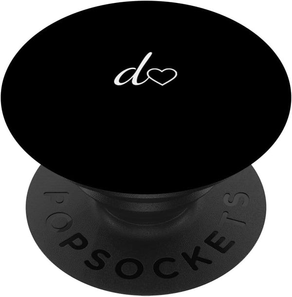 White Initial Letter D Heart Minimalist Black, PopSockets Standard PopGrip