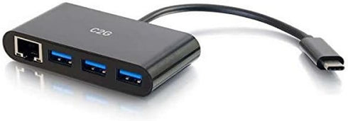 Legrand - C2G USB Adapter, USB C to Ethernet Hub, Gigabit Ethernet Port, 3 Port Adapter with Power Delivery, Black, 1