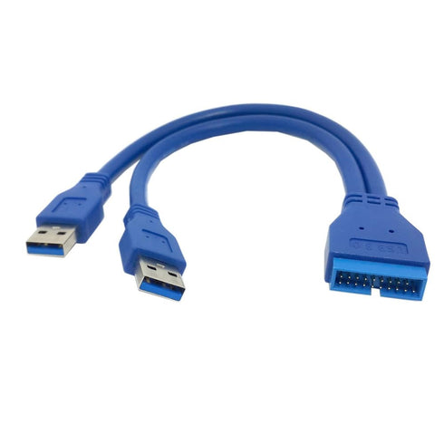 JSER Dual Port USB 3.0 A Male to 20 Pin Male Motherboard Extension Cable Adapter, 5Gbps