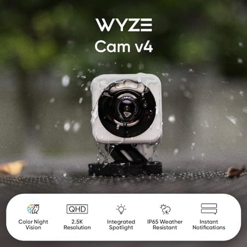 WYZE Cam v4, 2K HD Wi-Fi Smart Home Security Camera, Indoor/Outdoor, Pet/Baby Monitor, Enhanced Color Night Vision