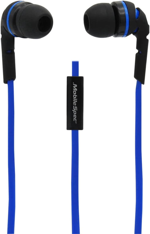 MobileSpec MBS10113 Stereo Earbuds, Flat Cord with In-Line Mic