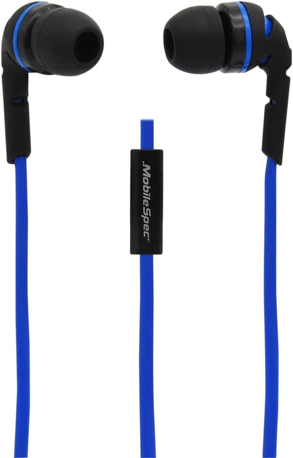 MobileSpec MBS10113 Stereo Earbuds, Flat Cord with In-Line Mic