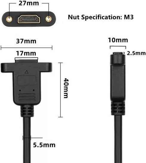 GXMRHWY 30CM HDMI Female to HDMI Female Data Transfer Cable Adapter High Speed Extension Cable with Screws