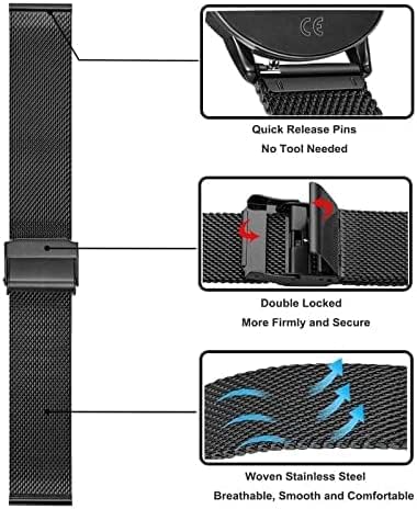 FitTurn Slim Mesh Stainless Steel Quick Release Wristband for Cubitt Aura Pro Smartwatch, Adjustable Strap