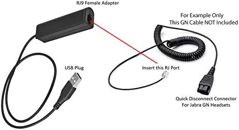 USB Adapter Cable to RJ9 Female for Jabra QD Headset GN1200, Connects to Computer, PC, Laptop, Mac, Softphone, Skype,