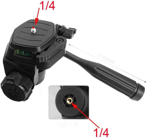 ThtRht 1/4'' Tripod Fluid Head Mount Panhead with Quick Release Plate Long Handle Pan/Tilt Head Phone Holder Adapter