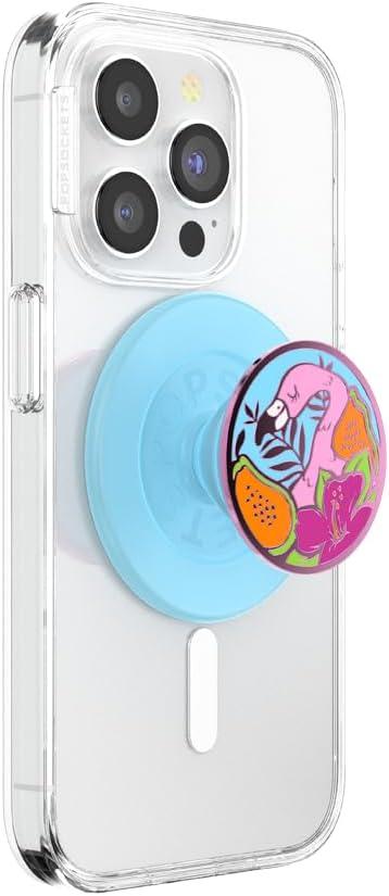 Flamingo PopSockets Round Phone Grip, Compatible with MagSafe, Adapter Ring Included, Wireless Charging Phone Holder