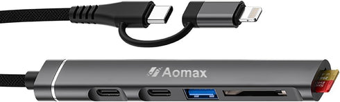 AOMAX SD Card Reader for iPhone iPad, 5-in-1 Lightning USB-C to Memory Card