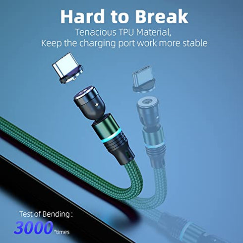 Magnetic Charging Cable with LED 4Pack, Rotation Magnetic Phone Charger Compatible with Micro Type C and iProduct