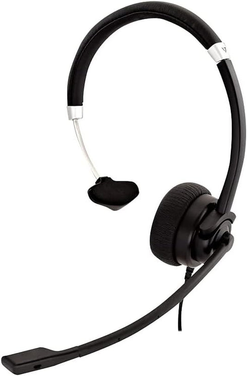 V7 Deluxe Mono Headset, USB with Boom Mic, Adjustable Headband for PC, Mac, Laptop Computer, Chromebook (Black)