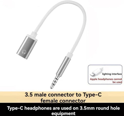 Tiosen 3.5mm MP3 Male to Type-C Female Audio Adapter Cable, White, Compatible with Smartphones, Players, Laptops