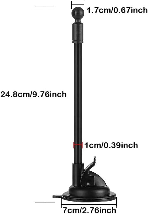 2 Pack Windshield Mount Car Holder Bracket Suction Cup Support Base with 17mm Ball Joint Connector Long Arm Gooseneck Hose Dashboard Stand for Garmin Nuvi GPS Phone Wireless Charger