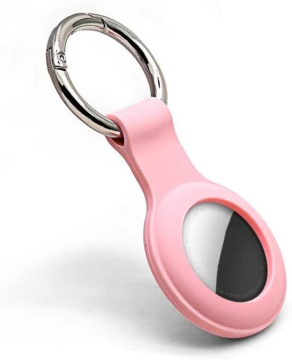 AirTag Keyring Silicone Case with Hook for Apple Air Tag GPS Tracker, Anti-Lost, Anti-Scratch, Shock Resistant (Pink)