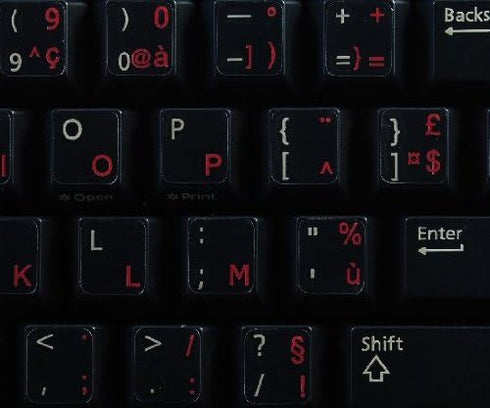 4Keyboard French AZERTY Keyboard Decals ON Transparent Background with Blue, Black, Green, RED, White OR Yellow
