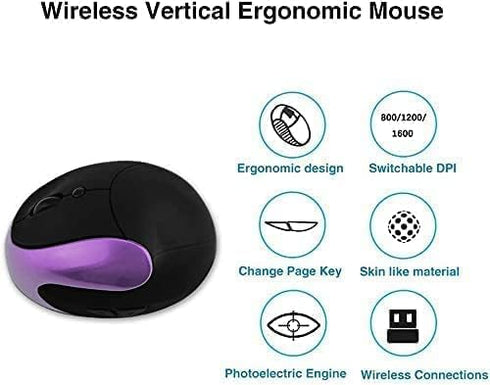 Ergonomic Vertical Mouse, Wireless 2.4G Rechargeable Optical Mouse with Adjustable DPI for Small Hands