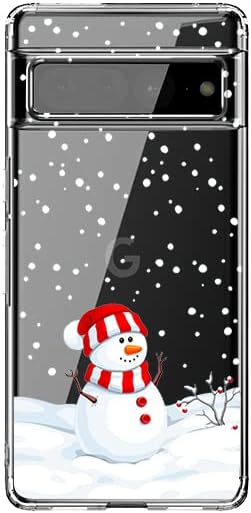 Blingy's Cute Winter Snowman Style Case for Google Pixel 7 Pro, Holiday Christmas Design Transparent Soft TPU (Snowman)