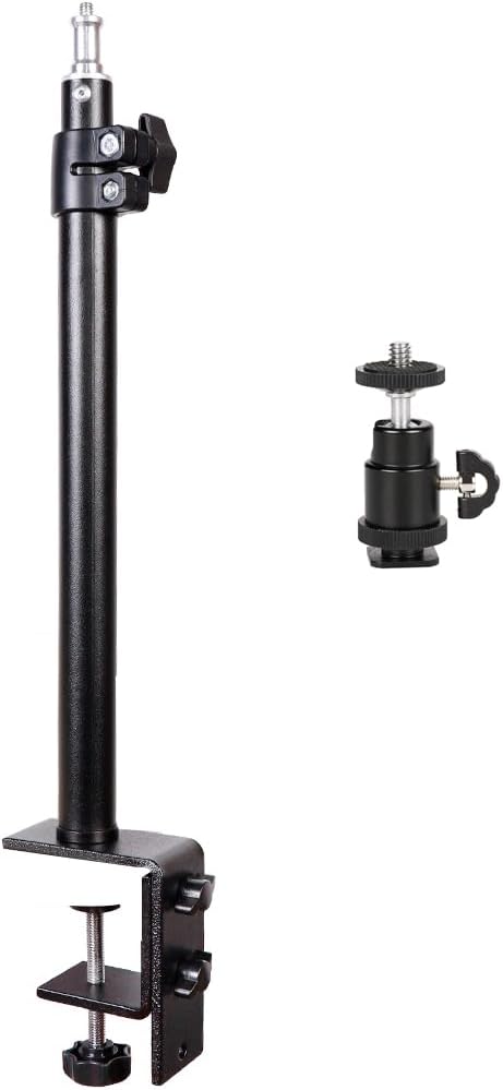 LSYRIA Camera Desk Mount with C Clamp, 18"-23" Adjustable Desktop Light Stands with