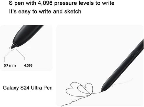 Galaxy S24 Ultra S Pen Replacement for Samsung Galaxy S24 Ultra 5G Touch Stylus Pen, 4096 Levels of Pressure Sensitivity S24 S Pen (Without-Bluetooth) Replacement + Tips/Nibs (Blcak)